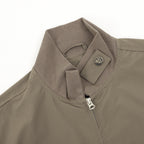 Stone Island bomber jacket collar close-up with snap button and front zipper