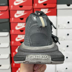 Unisex sneakers, dark gray knit upper with beige heel strap and thick sole