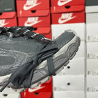 Unisex lace-up knit sneakers in dark gray, side view with thick sole tread