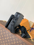Men's Louis Vuitton monogram bag, dark gray, with top handle and adjustable strap