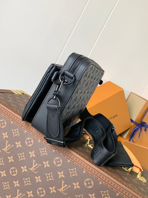 Men's Louis Vuitton monogram bag, dark gray, with top handle and adjustable strap