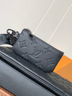 Louis Vuitton monogram bag, dark gray pebble leather, embossed pattern, front zipper