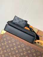 Men's Louis Vuitton monogram bag with matching pouch, dark gray, with double straps