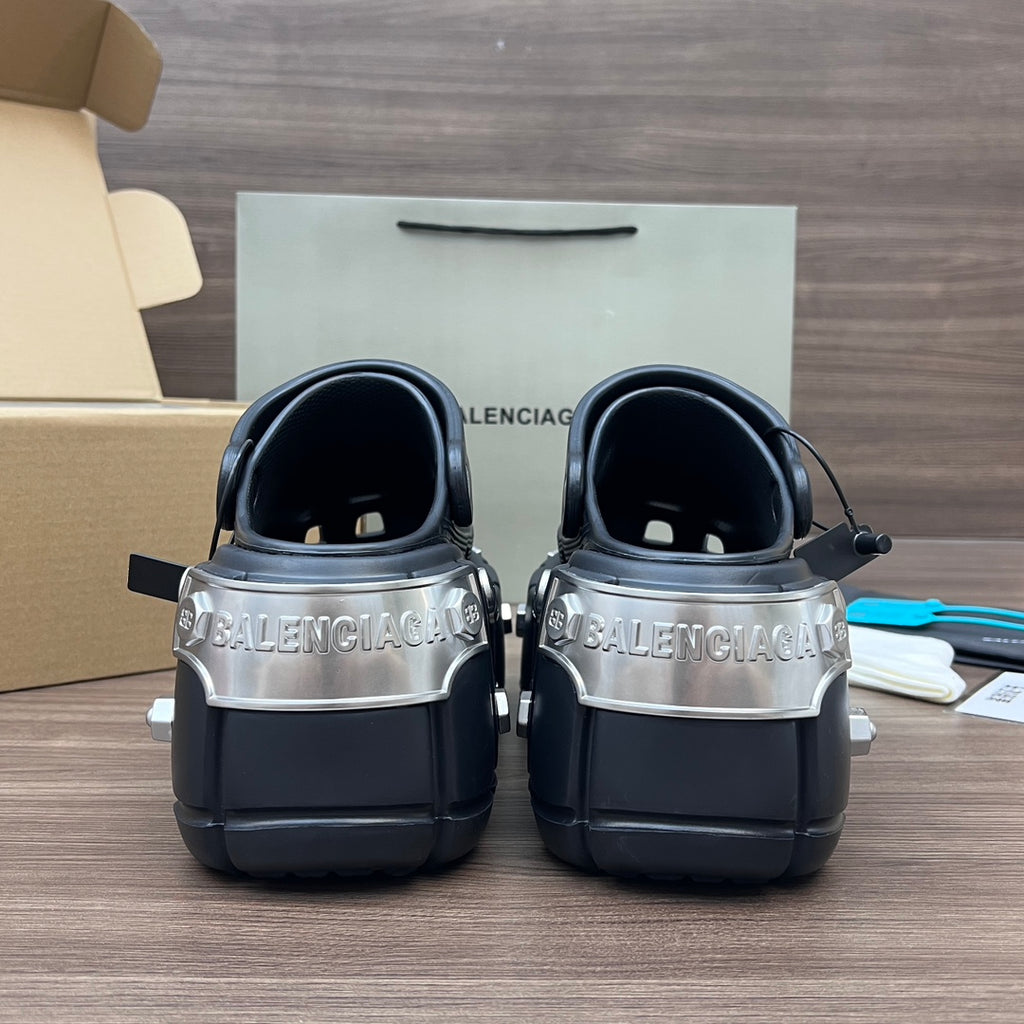 Black Balenciaga sandals with cushioned footbed and BALENCIAGA logo strap