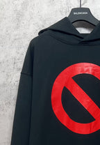 Balenciaga long hoodie shoulder, dark with partial red circle logo