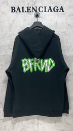 Balenciaga long hoodie, dark with green BRND text on back