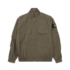 Stone Island bomber jacket in olive with front zip, snap collar, and chest pockets