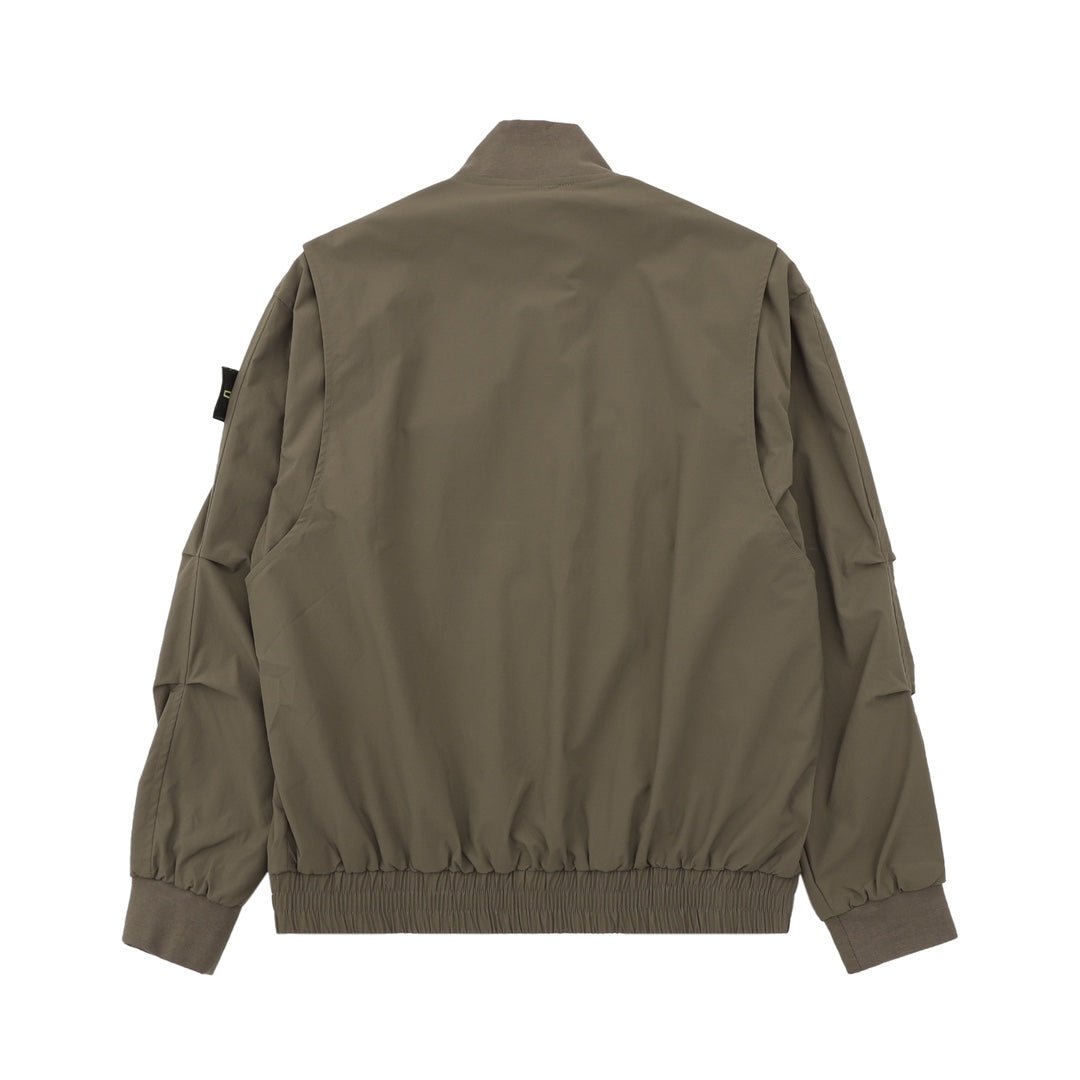 Stone Island bomber jacket back view in olive with ribbed hem and elastic cuffs
