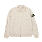 Light beige zip-up jacket with stand collar and two chest pockets