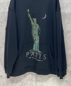 Balenciaga hooded sweatshirt, dark navy, Statue of Liberty graphic with "PARIS" print