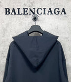 Balenciaga hooded sweatshirt, dark navy, back view with large hood and pocket seams
