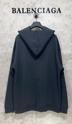Balenciaga hooded sweatshirt, dark navy, back view with hood and small chest logo