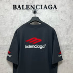 Balenciaga logo T-shirt, dark short-sleeve crewneck with red back emblem
