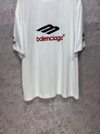 White short-sleeve T-shirt front view with Balenciaga logo on chest.