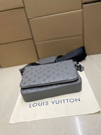 Men's Louis Vuitton crossbody bag, gray monogram, with top flap and shoulder strap