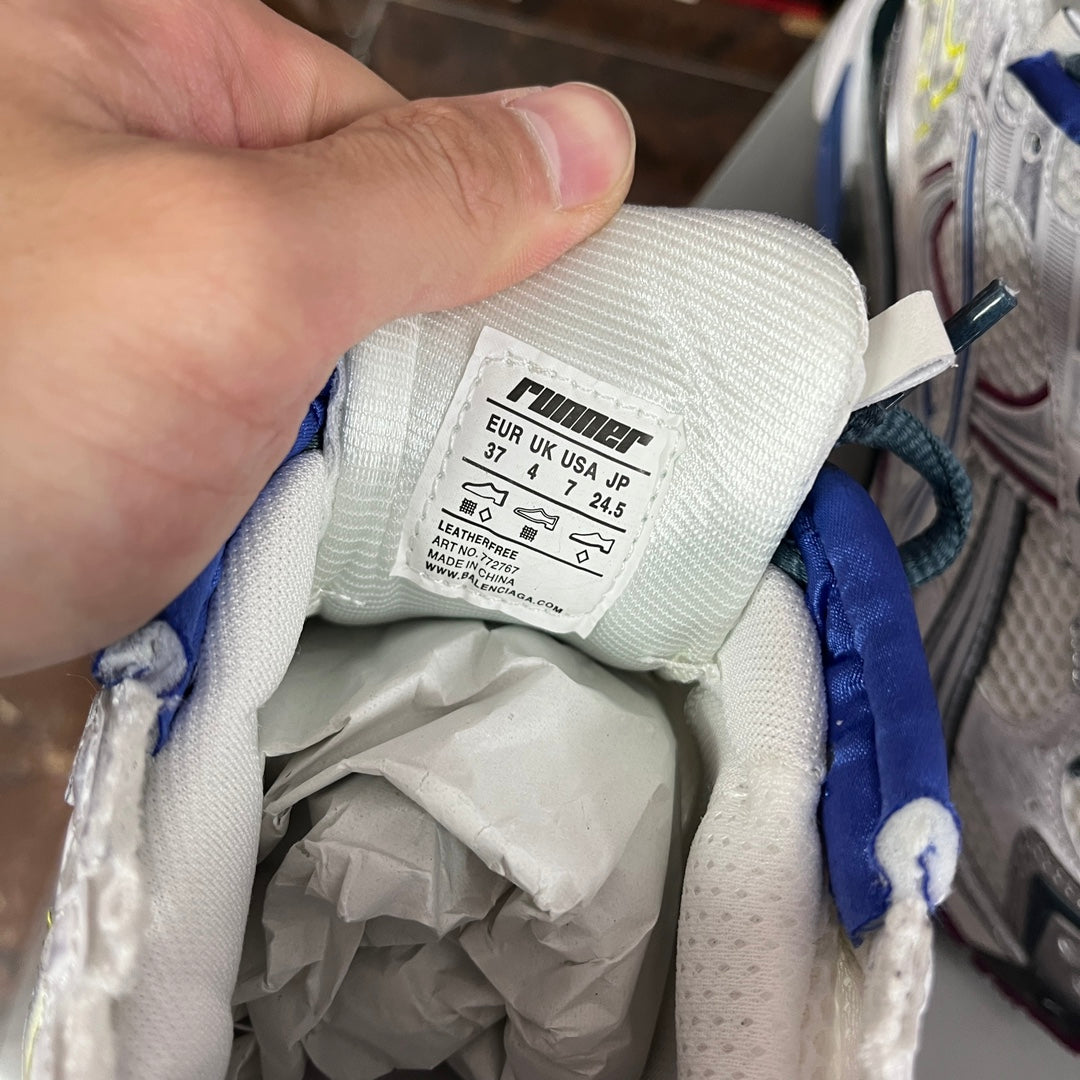 Balenciaga unisex sneaker size label inside, white fabric tag with size text