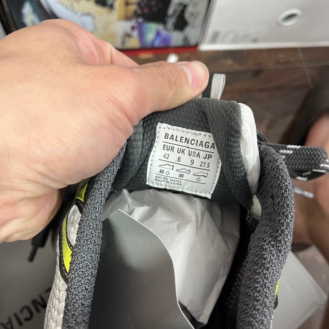 Balenciaga unisex sneaker size label on tongue, grey fabric, visible size markings