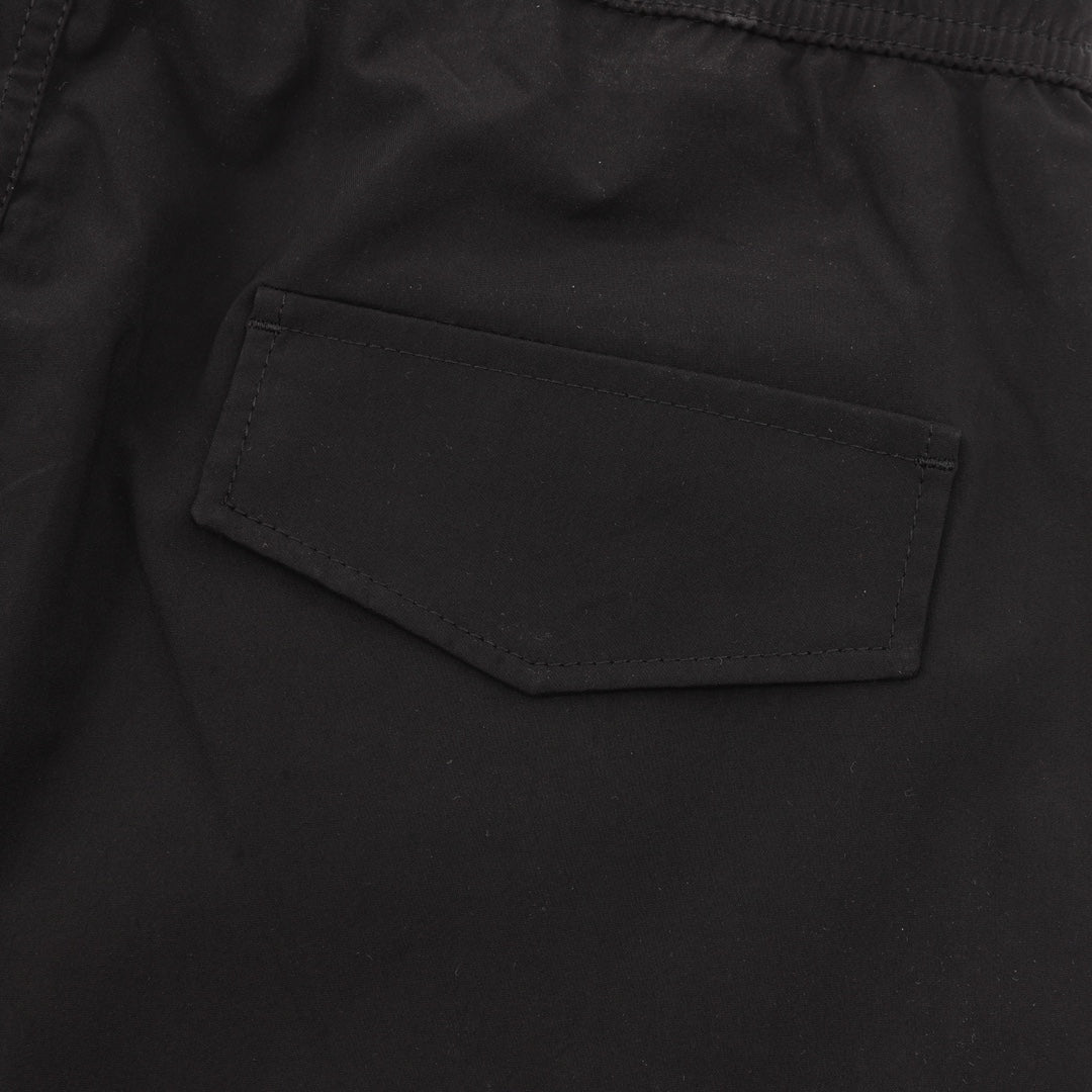 Black cargo shorts with rectangular side pocket