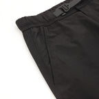 Black cargo shorts with adjustable side straps and drawcord