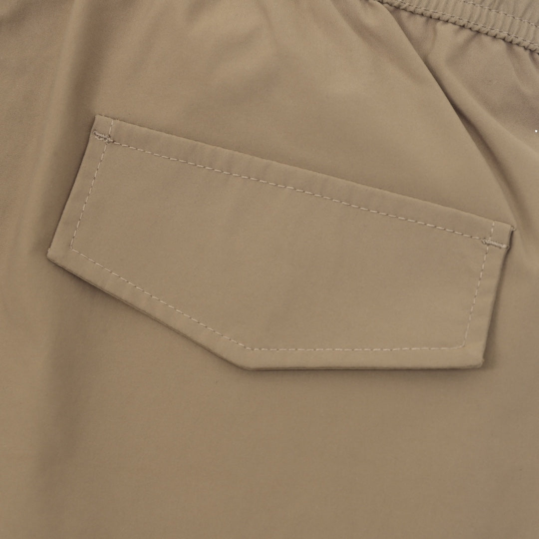 Khaki cargo shorts with stitched pocket panel detail
