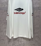 White long-sleeve T-shirt back view with black-and-red Balenciaga logo