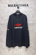 Balenciaga long-sleeve T-shirt, dark navy, red and white logo print on chest and sleeves