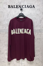 Maroon long-sleeve T-shirt with Balenciaga logo and multicolor front graphic