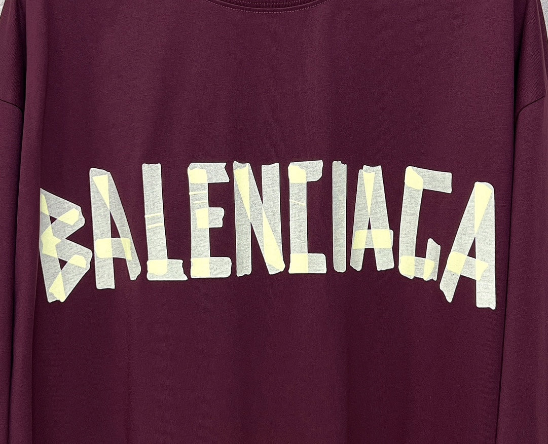 Maroon long-sleeve T-shirt with Balenciaga wordmark graphic on chest