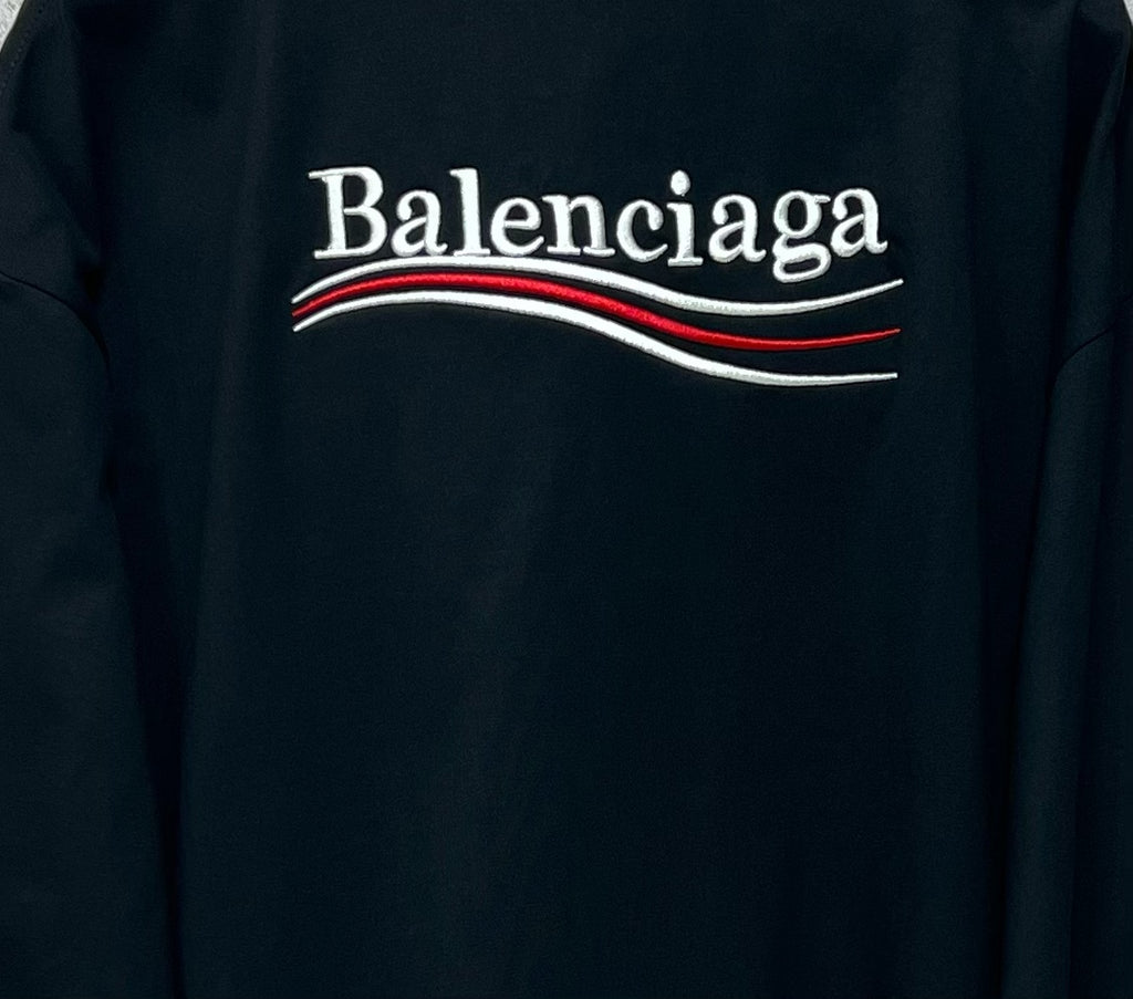 Dark long-sleeve T-shirt close-up of Balenciaga logo graphic