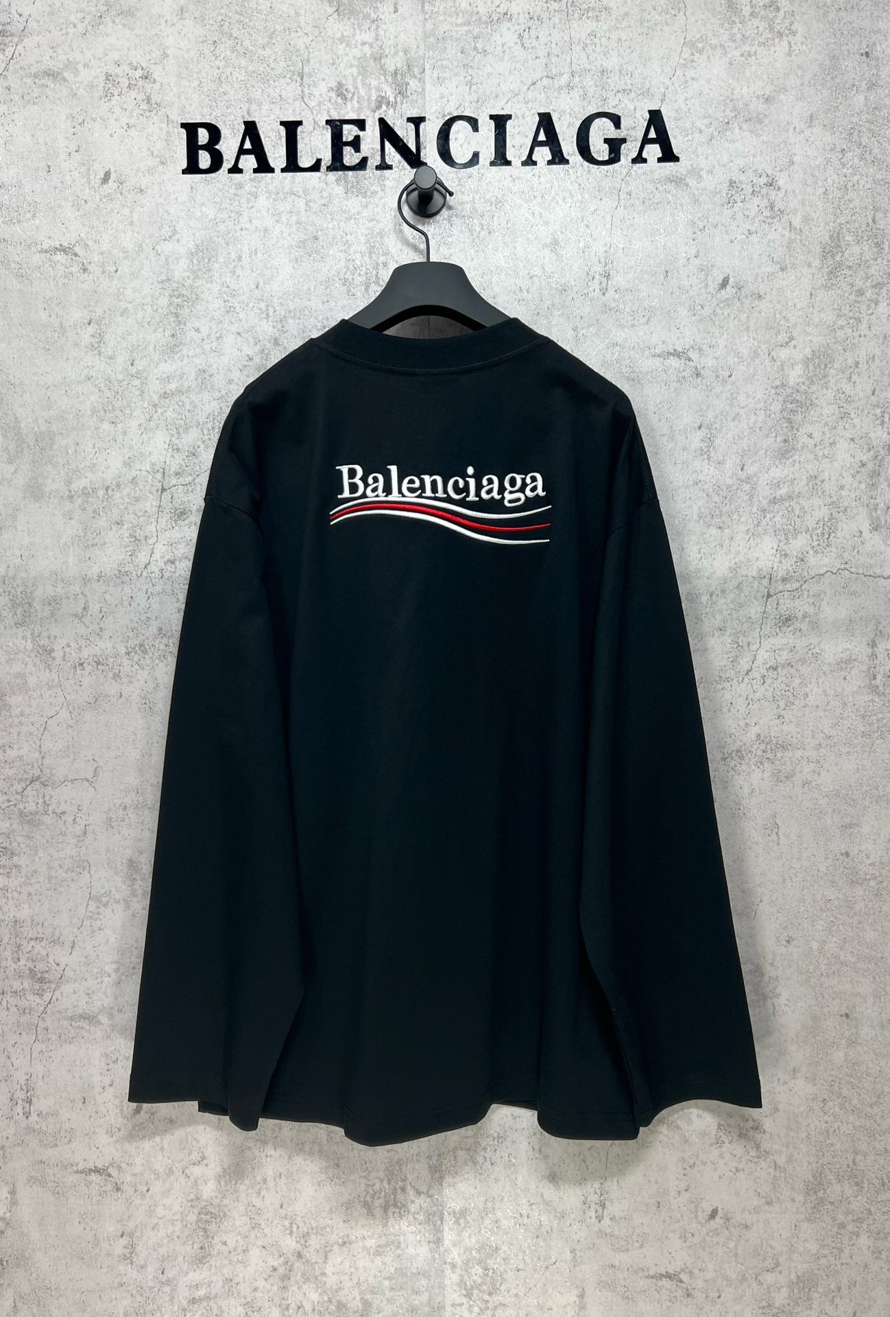 Dark long-sleeve T-shirt with Balenciaga logo on back