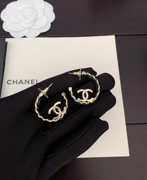 Gold-tone chain hoop earrings with CC logo, pair