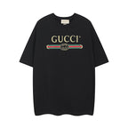 Black Gucci short-sleeve T-shirt with multicolor striped logo graphic