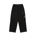 Black cargo shorts with drawstring waist and front zip