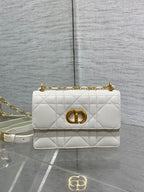 Dior handbag, white quilted front with gold CD clasp and crossbody chain