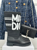 Black Dior logo ankle boots with chunky rubber sole and lace-up straps