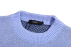 Light blue knit sweater collar with AMIRI label and ribbed neckline