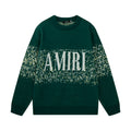 Green knit sweater with AMIRI front graphic and ribbed crew neckline