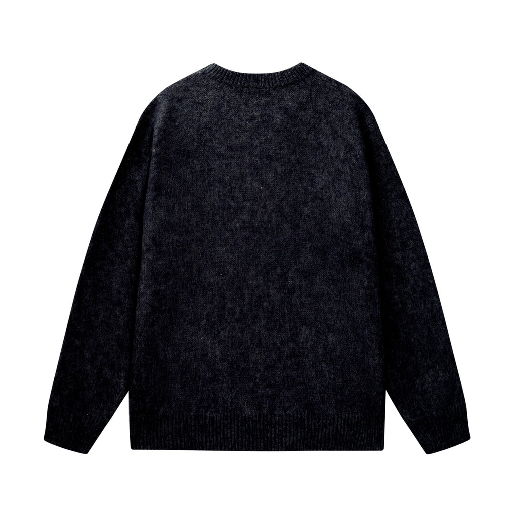 Amiri knit sweater with textured dark fabric, plain back view