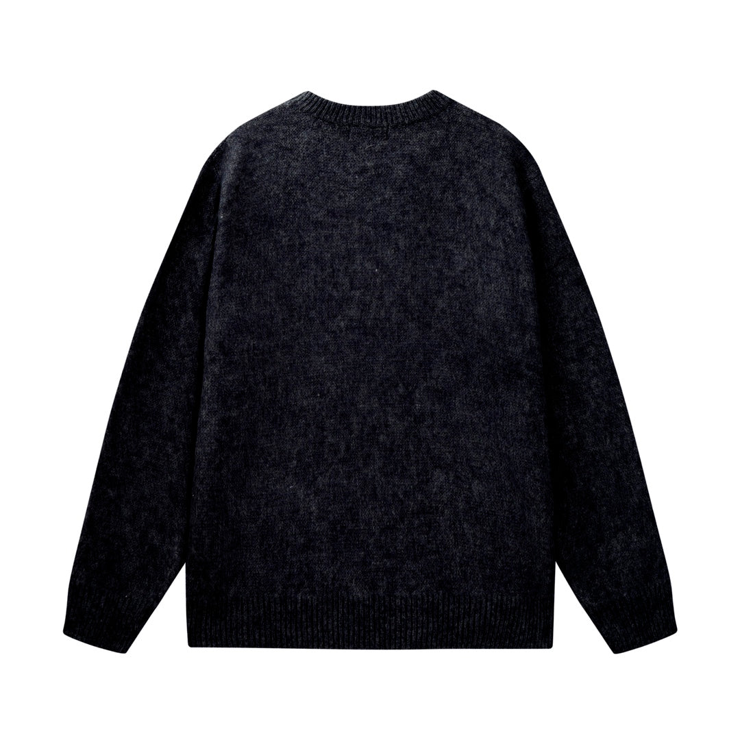 Amiri knit sweater with textured dark fabric, plain back view