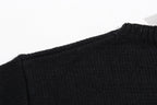 Black knit sweater neckline and shoulder seam with ribbed collar