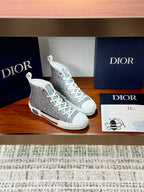 Women's high-top sneakers, textured gray-blue upper with white lace-up front