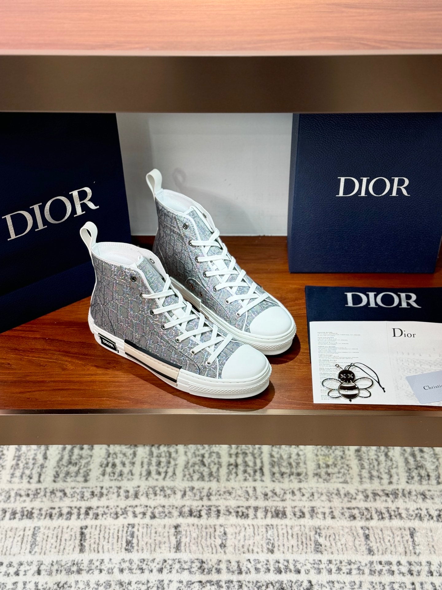 Women's high-top sneakers, textured gray-blue upper with white lace-up front