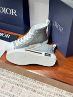 Women's high-top sneakers with patterned upper and visible outsole, gray-blue and white