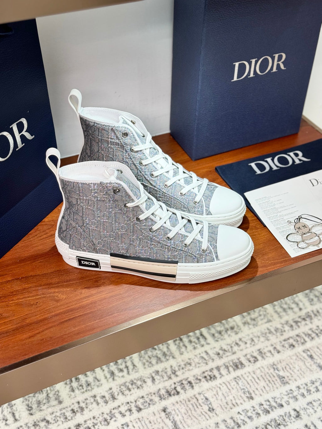 Women's gray-blue high-top sneakers with patterned fabric and white rubber toe