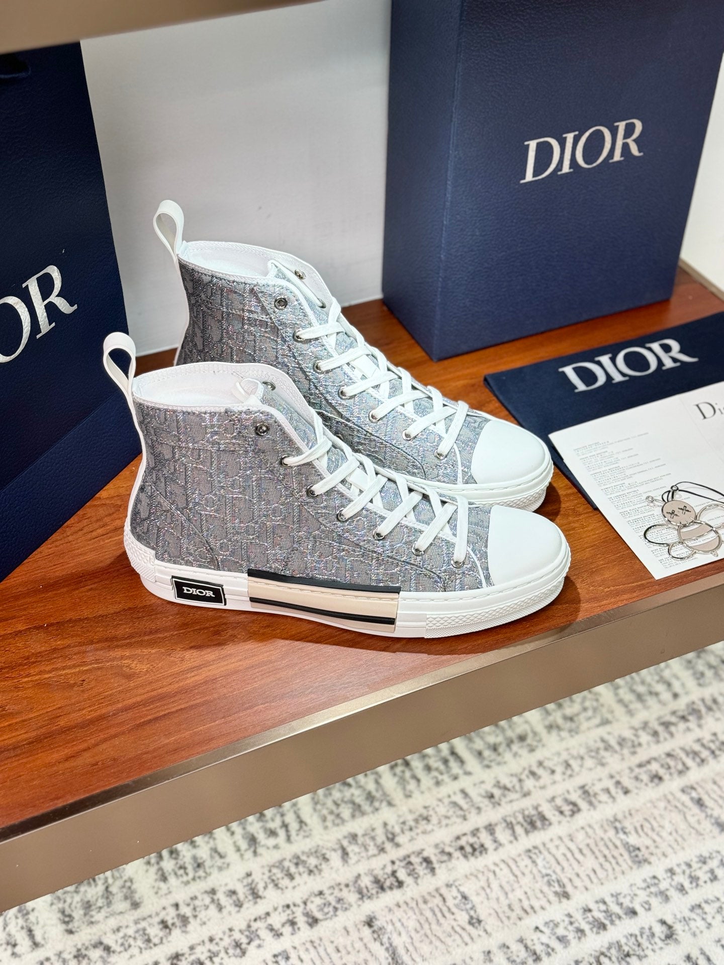 Women's gray-blue high-top sneakers with patterned fabric and white rubber toe