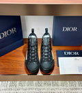 Ladies lace-up high-top sneakers in dark leather, black rubber toe cap