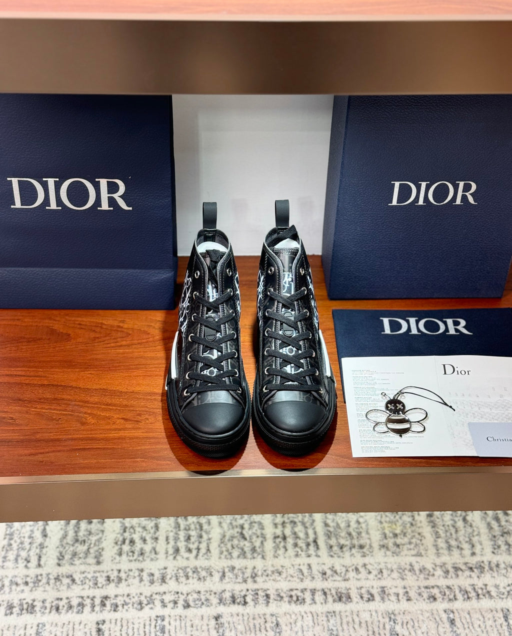 Women’s high-top sneakers with Dior monogram panels, black leather