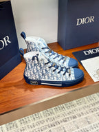 High-top sneaker with Dior monogram canvas and blue rubber toe cap