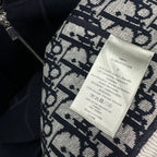 Dior long hoodie fabric label and patterned inner lining, dark navy and off-white motifs