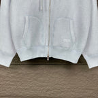 Light blue Dior zip-up hoodie front with pockets and logo patch